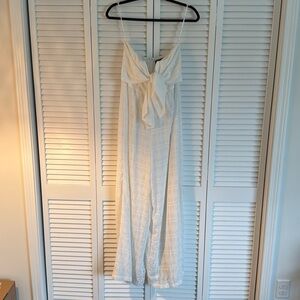 Perfect Weekend White Strapless Tie-Front Wide-Leg Jumpsuit